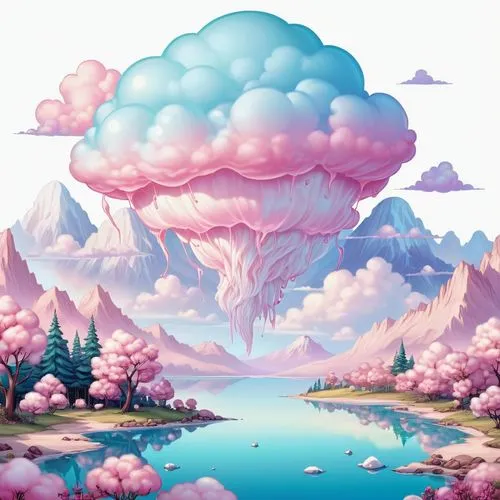 cloudmont,mushroom landscape,cloud mushroom,mushroom island,clouds - sky,cumulus nimbus,Illustration,Abstract Fantasy,Abstract Fantasy 11