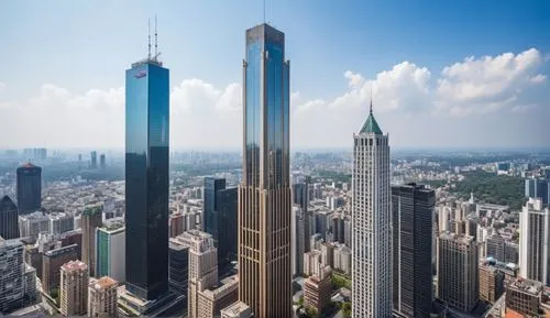 The towering skyscraper, known as the Morden Tower, towers over the city skyline with its lush green facade. The façade is made up of a towering structure consisting of vertical fins that gradually ri