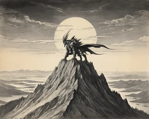 the spirit of the mountains,mountain spirit,5 dragon peak,mountain scene,cool woodblock images,old man of the mountain,mount,dragon of earth,walpurgis night,goat mountain,heroic fantasy,mountain,shinigami,cloud mountain,dark-type,nine-tailed,mountain fink,high mountains,summit,arête,Illustration,Black and White,Black and White 23