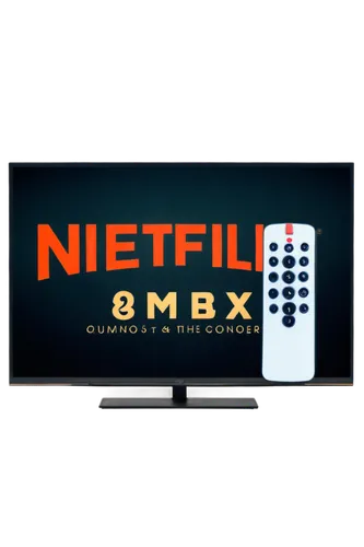 Netflix logo, hd screen, remote control, cozy atmosphere, dark background, soft glow, 3/4 composition, shallow depth of field, cinematic lighting, warm color tone, solo object, centered, realistic ren