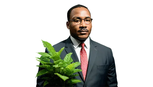 Martin Luther King Jr, mature male, African American, suit, tie, glasses, afro hair, serious facial expression, hands clasped together, standing, powerful posture, historical figure, black and white f