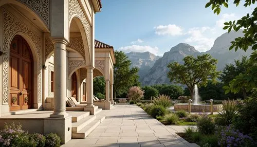 rivendell,monastery garden,persian architecture,theed,tirith,kashan,3d rendering,monastery,monasteries,sansar,noldor,gondolin,lefay,amanresorts,iranian architecture,decani,cottars,mountain settlement,render,palace garden