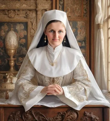 clergywoman,sspx,postulant,mantilla,nunsense,novitiate,consolata,foundress,portrait of christi,prioress,chambermaid,maidservant,abbess,canoness,ursulines,dorota,scholastica,carmelite order,letizia,noblewoman,Digital Art,Classicism