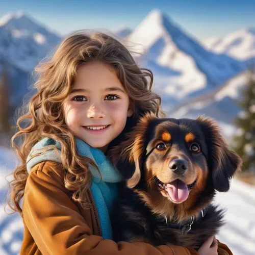 girl with dog,australian shepherd,boy and dog,bernese mountain dog,girl and boy outdoor,leonberger,Conceptual Art,Oil color,Oil Color 03