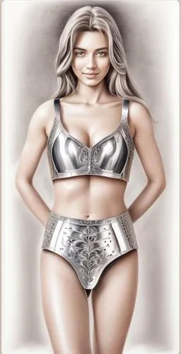 silver,aluminum,pewter,ronda,silvery,hard woman,marylyn monroe - female,silver pieces,hourglass,femme fatale,blonde woman,undergarment,silver lacquer,plus-size model,breastplate,strong woman,silver coin,muscle woman,girdle,female model