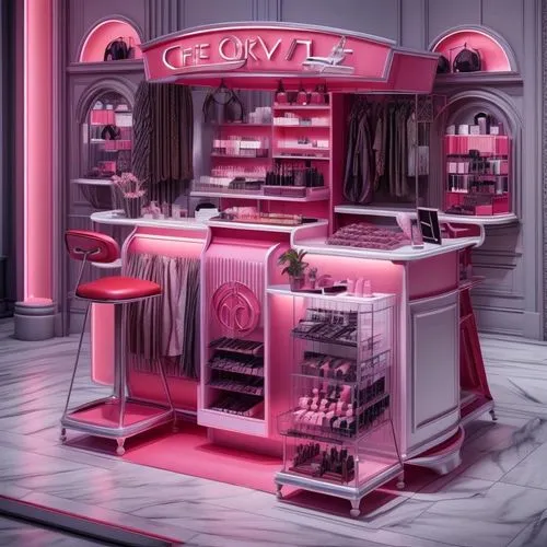 cosmetics counter,cake shop,agent provocateur,pastry shop,bakery,pâtisserie,secretary desk,jewelry store,cosmetics,clove pink,candy bar,candy shop,unique bar,pink scrapbook,doll house,beauty room,cash register,liquor bar,candy store,chocolatier