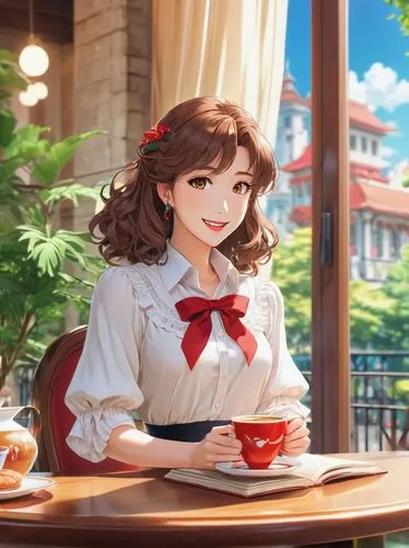 coffee background,woman at cafe,coffee tea illustration,honmei choco,waitress,woman drinking coffee,cafe,watercolor cafe,coffee shop,paris cafe,tearoom,cappuccino,hojicha,drinking coffee,café,the coffee shop,women at cafe,japanese tea,japanese sakura background,cg artwork,Illustration,Japanese style,Japanese Style 03