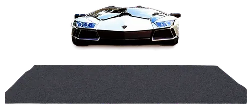 Lamborghini, car front view, sleek design, low angle shot, shiny black paint, silver rims, sporty tires, aggressive bumper, sharp headlights, luxurious grille, metallic reflection, dramatic lighting, 