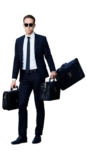 Skull, businessman, black suit, white shirt, black tie, skeleton hands, briefcase, confident pose, standing, 3/4 composition, low-angle shot, dramatic lighting, high contrast, cinematic mood.,briefcas