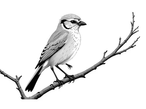 a small bird is sitting on a bare nch,bird on branch,bird illustration,shrikes,bird png,shrike,bird drawing,Design Sketch,Design Sketch,Rough Outline