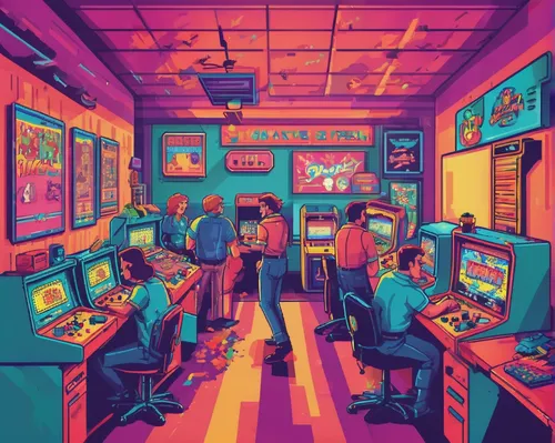 game room,arcade,computer room,arcade games,computer game,arcade game,computer games,80s,retro styled,arcades,playing room,nostalgic,game illustration,computer,retro,retro background,pixel art,game drawing,retro technology,computer addiction,Unique,Pixel,Pixel 04