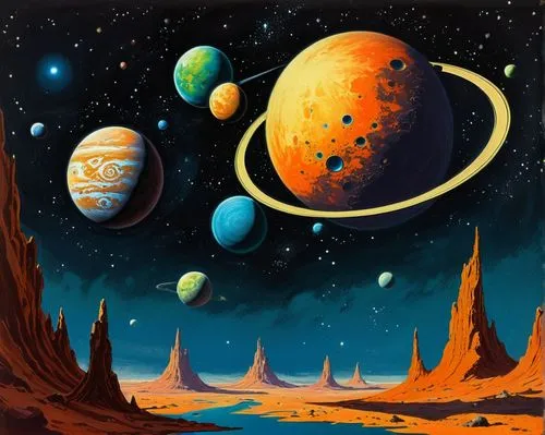 galilean moons,planets,alien planet,planetary system,lunar landscape,planet mars,planet eart,space art,inner planets,alien world,sci fiction illustration,solar system,moons,the solar system,celestial bodies,red planet,binary system,spheres,exoplanet,moon valley,Conceptual Art,Sci-Fi,Sci-Fi 20