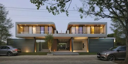 Respetar la imagen,a couple of cars are parked in front of the house,modern house,cube house,modern architecture,residential house,cubic house,dunes house,Photography,General,Natural