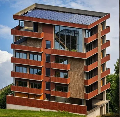 Apartment Building with exposed Bricks ,appartment building,condominia,residential tower,multistorey,rpi,solar photovoltaic,Photography,General,Realistic