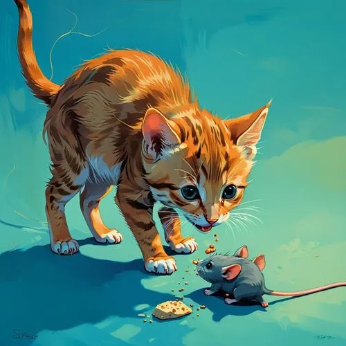 cat and mouse,tom and jerry,mousing,cats playing,kittelsen,animals hunting,Conceptual Art,Fantasy,Fantasy 07