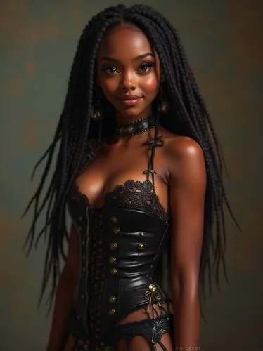 Design a stunning African American female Avatar named Zara, full body photo, with cascading dreadlocks that frame her face in an elegant, effortless style. Her warm, cocoa-colored eyes shimmer with d