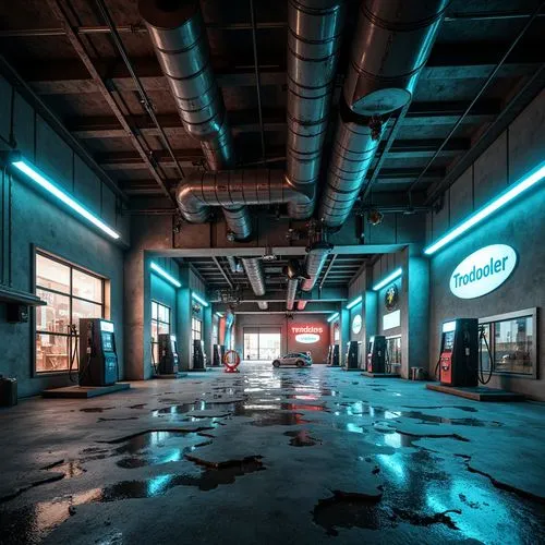 empty factory,warehouse,detroit,warehouses,industrial hall,factory hall,large store,empty interior,stores,parkade,garage,longexposure,supermarket,floors,cyan,3d render,parking lot,shopping center,noncorporate,malls