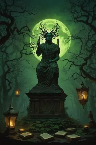 halloween background,halloween wallpaper,samhain,halloween illustration,druidic,cernunnos,druidism,vecna,halloween poster,elphaba,necromancer,witch's house,schierstein,fel,green wallpaper,fantasy picture,xibalba,oscura,druid stone,halloweenkuerbis,Conceptual Art,Daily,Daily 22