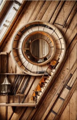 winding staircase,spiral staircase,circular staircase,spiral stairs,wooden stairs,attic,wooden construction,wooden stair railing,staircase,wooden beams,tree house hotel,spiralling,patterned wood decor