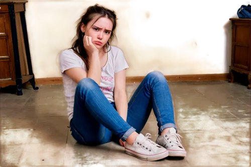 photo session in torn clothes,girl sitting,depressed woman,drug rehabilitation,woman sitting,portrait background,holding shoes,girl in a long,jeans background,teen,anxiety disorder,worried girl,girl in t-shirt,female model,sad woman,image editing,portrait of a girl,lily-rose melody depp,young woman,stressed woman,Conceptual Art,Fantasy,Fantasy 31