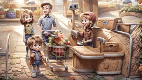 grocery,village shop,grocer,flower shop,doll kitchen,kitchen shop,harvest festival,farmer's market,grocery store,kids illustration,shopping basket,pantry,flower booth,autumn chores,fruit market,kitchen,supermarket,fruit stand,greengrocer,grocery shopping