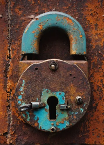 two-stage lock,key hole,padlock old,padlock,door lock,door key,rusty door,iron door,latch,combination lock,padlocks,key-hole captain,hinge,industrial security,keyhole,open locks,rusting,metal rust,rusted,locked,Conceptual Art,Oil color,Oil Color 02