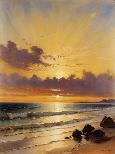 beach landscape,coastal landscape,landscape with sea,thomas moran,seascape,sea landscape,sunrise beach,coast sunset,sunset beach,eventide,asher durand,tramonto,atmosphere sunrise sunrise,sunrise,golden sands,joseph turner,sunset,carl svante hallbeck,sun and sea,lev lagorio,Art,Classical Oil Painting,Classical Oil Painting 09