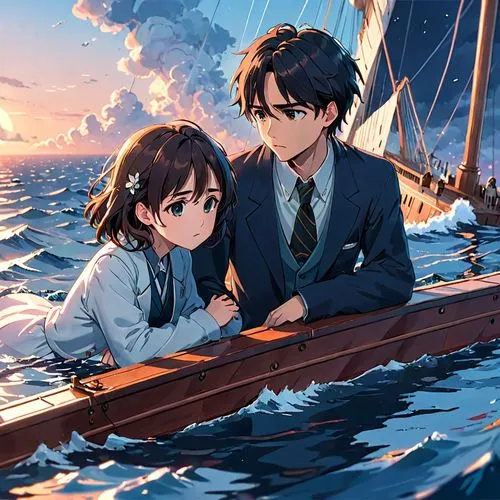 at sea,teika,kyokai,shinran,sekai,ocean background,Anime,Anime,Realistic