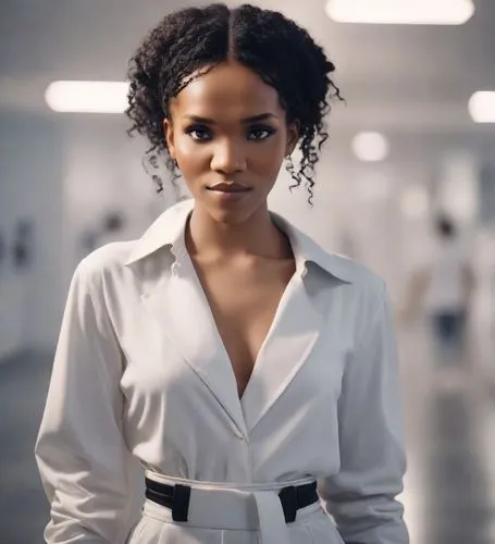 white coat,q30,tiana,commercial,female doctor,white shirt,business girl,business woman,sprint woman,artificial hair integrations,bolero jacket,cg,head woman,katniss,black professional,a woman,african american woman,menswear for women,lando,maria bayo,Photography,Natural