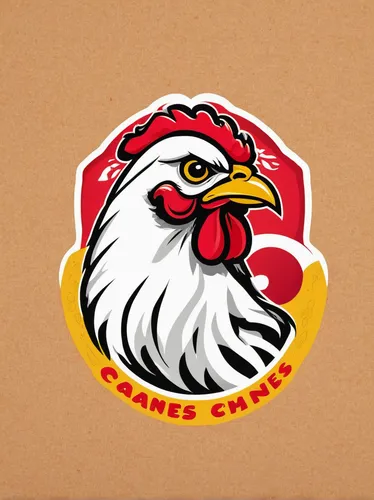 Create a vibrant and playful logo for Raising Cane's that incorporates a stylish chicken icon.,karaage,sesame chicken,orange chicken,brakel chicken,chinese food box,lens-style logo,chicken fries,chick