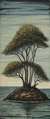 david bates,an island far away landscape,landscape with sea,coastal landscape,khokhloma painting,painted tree,isolated tree,pine-tree,trees with stitching,row of trees,sea landscape,mangroves,palma trees,islet,celtic tree,hokka tree,islands,the branches of the tree,fig tree,beach landscape,Art,Artistic Painting,Artistic Painting 01