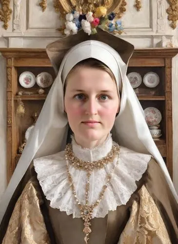 postulant,clergywoman,portrait of christi,miniaturist,nunsense,maidservant,chambermaid,sspx,consolata,foundress,ursulines,noblewoman,saint therese of lisieux,duchesne,noblewomen,scholastica,canoness,lieutenancies,girl in a historic way,elizabethan,Digital Art,Impressionism