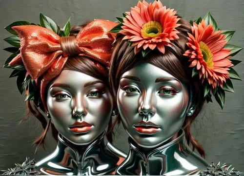 flowerheads,mannequins,twin flowers,headpieces,viveros,pintados