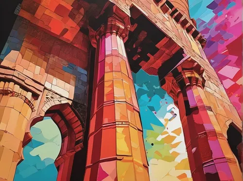 columns,roman columns,pillars,colorful city,arches,church painting,gaudí,doric columns,detail shot,viaduct,colosseo,colourful pencils,arc de triomphe,colorful facade,qutubminar,barcelona,pontsycyllte,sagrada familia,qutb minar,church towers,Conceptual Art,Oil color,Oil Color 21