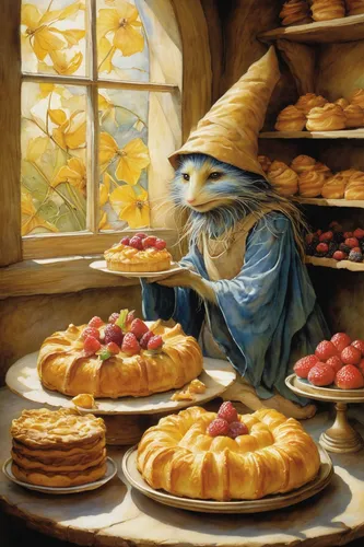 pastries,woman holding pie,dwarf cookin,pâtisserie,sweet pastries,basket of apples,cart of apples,basket with apples,apple tart,cornucopia,pastry chef,bakery,pastry shop,girl with bread-and-butter,crostata,apple pie,pastry,confectioner,pastiera,marzipan figures,Illustration,Realistic Fantasy,Realistic Fantasy 14