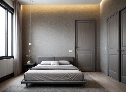 stucco wall,wall plaster,room divider,gold wall,gold stucco frame,bedroom,sleeping room,stucco ceiling,canopy bed,modern room,wall lamp,guest room,wall light,metallic door,3d rendering,danish room,concrete ceiling,guestroom,render,room lighting