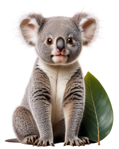 Cute Koala, eucalyptus leaf, sitting, fluffy fur, round ears, big eyes, soft nose, gentle expression, morning light, warm color tone, shallow depth of field, 3/4 composition.,koala,marsudi,marsupial,c