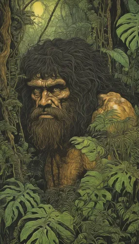 Lost in a dense jungle, a caveman searches for a way back.,cave man,neanderthal,caveman,forest man,neanderthals,prehistory,paleolithic,tarzan,stone age,forest king lion,primitive person,primitive man,