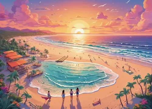 Write a story about Laura Moretti finding love during a sunset walk on the beach.,dream beach,paradise beach,sunset beach,ocean paradise,sunrise beach,beach landscape,tropical beach,waikiki beach,trop