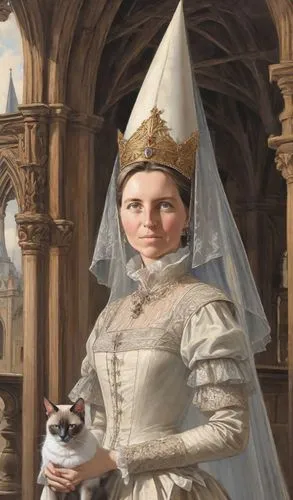 the hat of the woman,the prophet mary,girl in a historic way,gothic portrait,victorian lady,pope,woman holding pie,joan of arc,metropolitan bishop,portrait of christi,mother of the bride,priest,first communion,auxiliary bishop,church painting,maid,catholicism,the victorian era,girl with dog,bridal,Digital Art,Comic