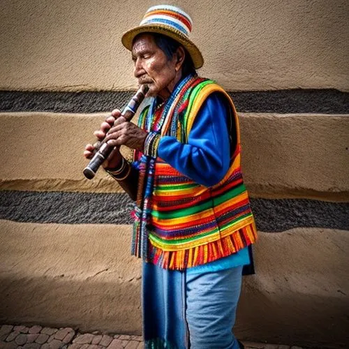 Bolivian indigenous man playing the flute,street musician,itinerant musician,street performer,street music,pan flute,maracatu,man with saxophone,street musicians,cavaquinho,panpipe,accordion player,mu