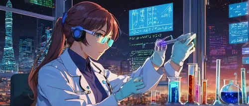 cyber glasses,laboratory,scientist,neon human resources,spy-glass,lab,examining,researcher,wuhan''s virus,medical technology,laboratory information,cyberpunk,shinjuku,chemical laboratory,cyber,tokyo city,chemist,biologist,sci fiction illustration,refinery,Illustration,Japanese style,Japanese Style 03