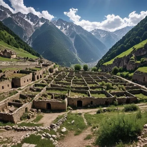 Big isolated town in the mountains,some very old stone buildings in a big hill,kazbek,annapurna,machu,tseten,malana,dagana,Photography,General,Realistic