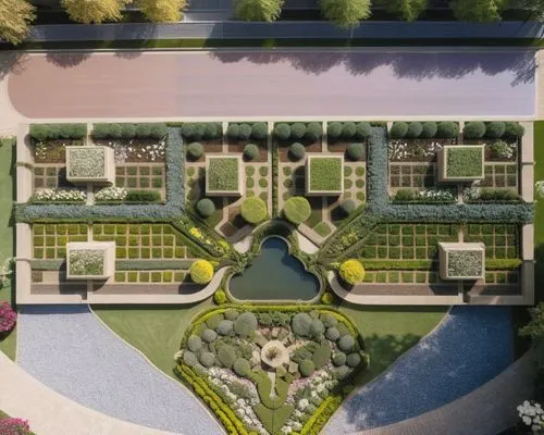 an aerial view of a pool and lawns,garden elevation,palace garden,parterre,villa d'este,botanique,giardino,Photography,General,Natural