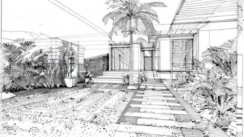 garden elevation,house drawing,garden design sydney,landscape plan,landscape design sydney,architect plan,street plan,palm house,hacienda,tropical house,line drawing,hand-drawn illustration,landscape designers sydney,coloring page,house floorplan,residential house,renovation,floorplan home,pencils,the palm house