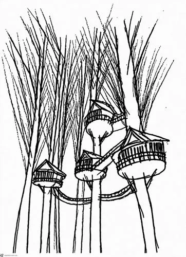 black and white line drawing of a man and woman looking at grass,coppicing,coppiced,bulrushes,bamboo plants,barsotti,basket weaver,Design Sketch,Design Sketch,Black and white Comic