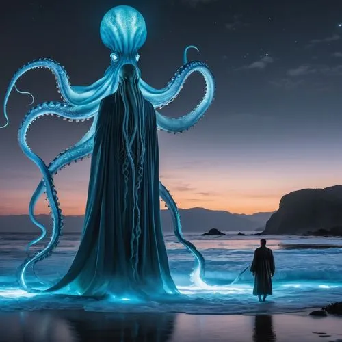 cthulhu,illithid,bioluminescent,nyarlathotep,kraken,lovecraftian,Photography,General,Realistic