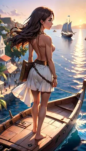 moana,cyclades,the sea maid,esmeralda,bohua,themyscira,at sea,amphitrite,katara,polynesian girl,girl on the boat,sails,nereids,sea fantasy,angra,cana,kateri,fantasy picture,seafaring,sun and sea,Anime,Anime,Cartoon