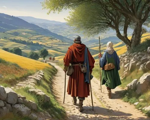 pilgrims,monks,pilgrimage,east-european shepherd,biblical narrative characters,genesis land in jerusalem,shepherds,shepherd,the wanderer,pathway,shepherd romance,stroll,way of the cross,the good shepherd,goatherd,the path,travelers,world digital painting,the mystical path,digital nomads,Art,Classical Oil Painting,Classical Oil Painting 42