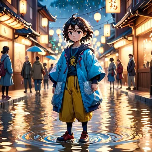 kumiko,anime japanese clothing,yukata,katara,walking in the rain,kikori,Anime,Anime,Cartoon